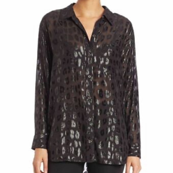 EQUIPMENT Black Daddy Cheetah Metallic Silk Button Down Shirt Top Blouse - Picture 1 of 7